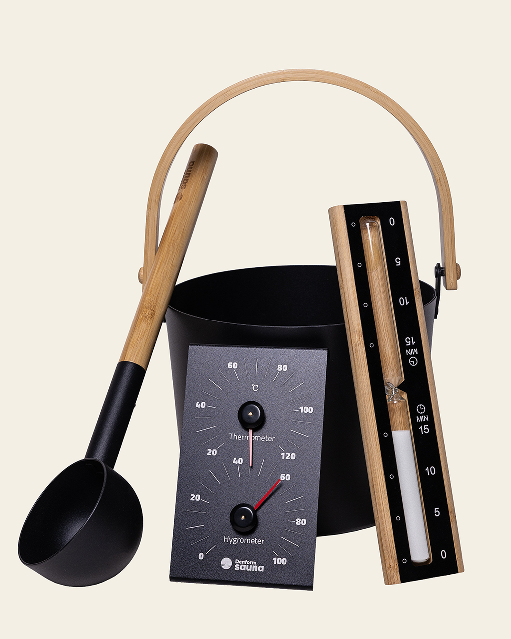 Komplet Saunasæt Sort Aluminium