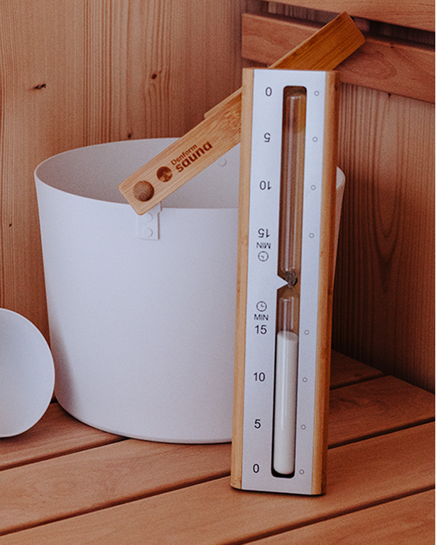 Saunatimeglas i Aluminium & Bambus