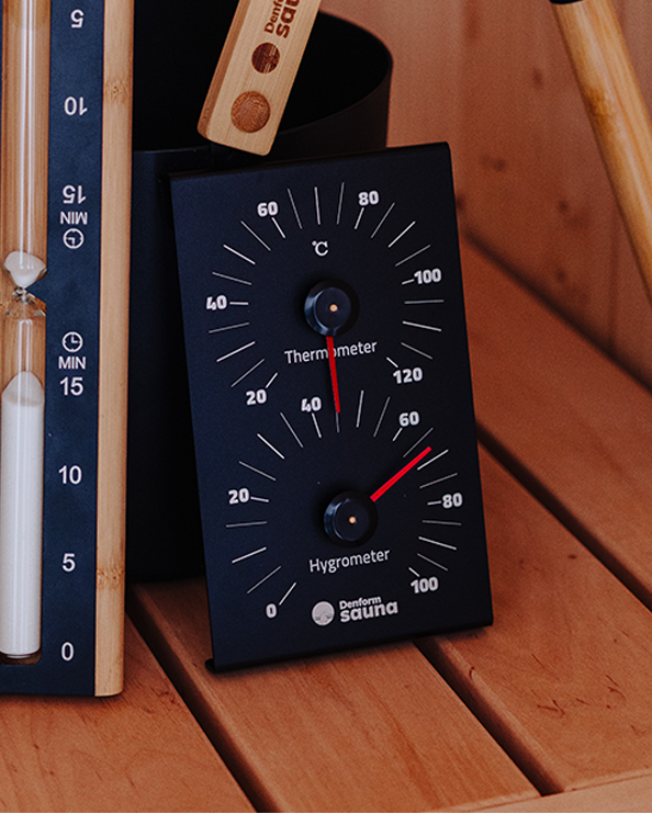 Hygrometer & Termometer Sort Aluminium